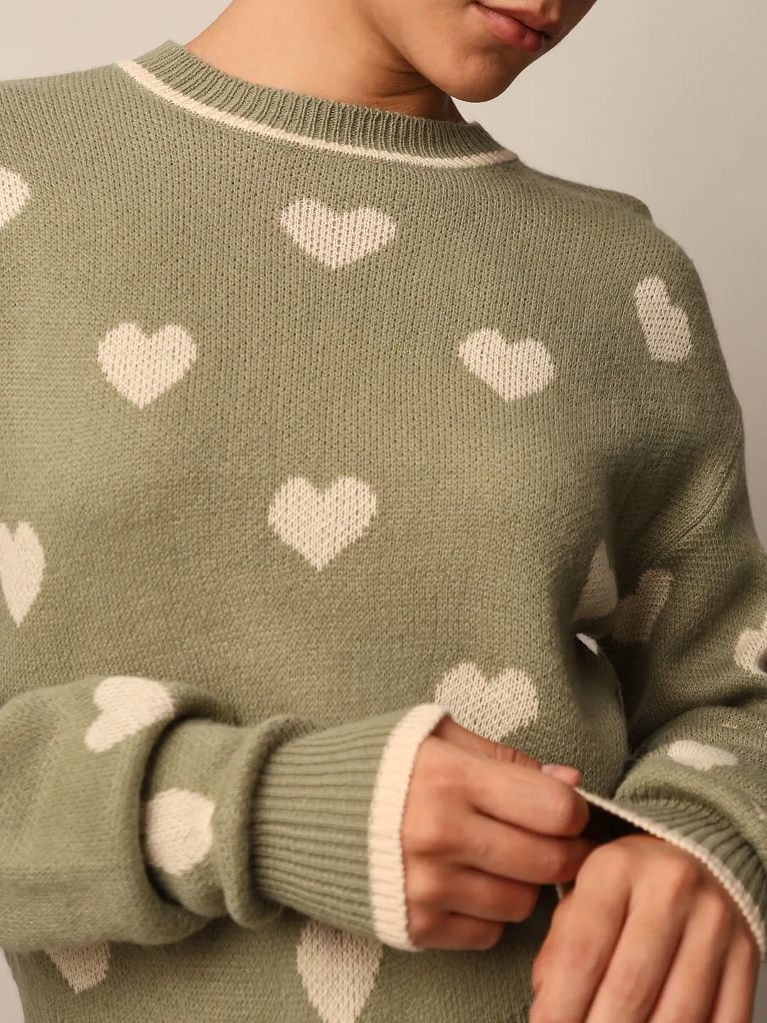 Green Printed Jacquard Knit Pullover