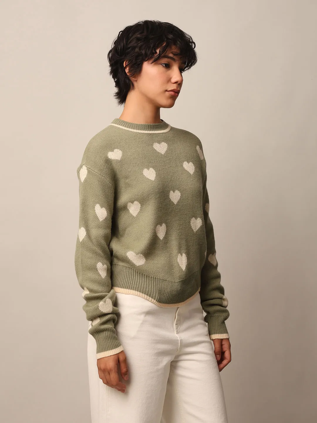 Green Printed Jacquard Knit Pullover