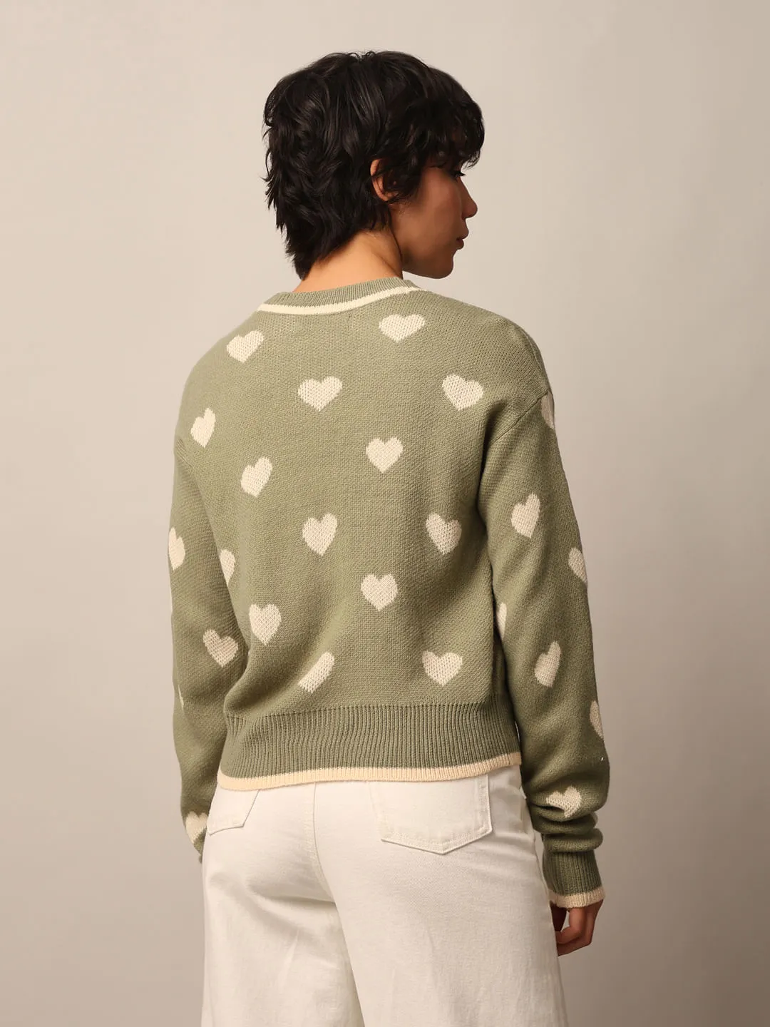 Green Printed Jacquard Knit Pullover