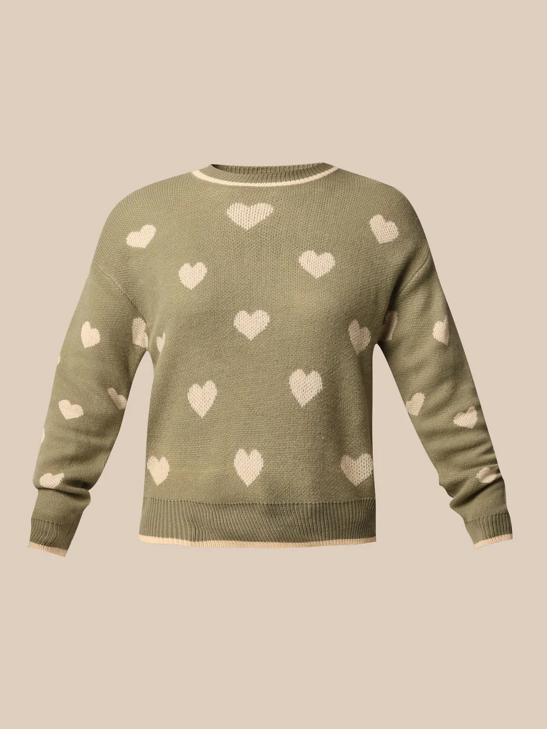 Green Printed Jacquard Knit Pullover