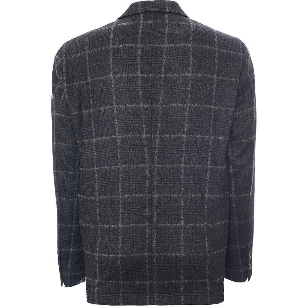 Hackett London Mens Boucle Wool Check Jacket in Charcoal/Grey