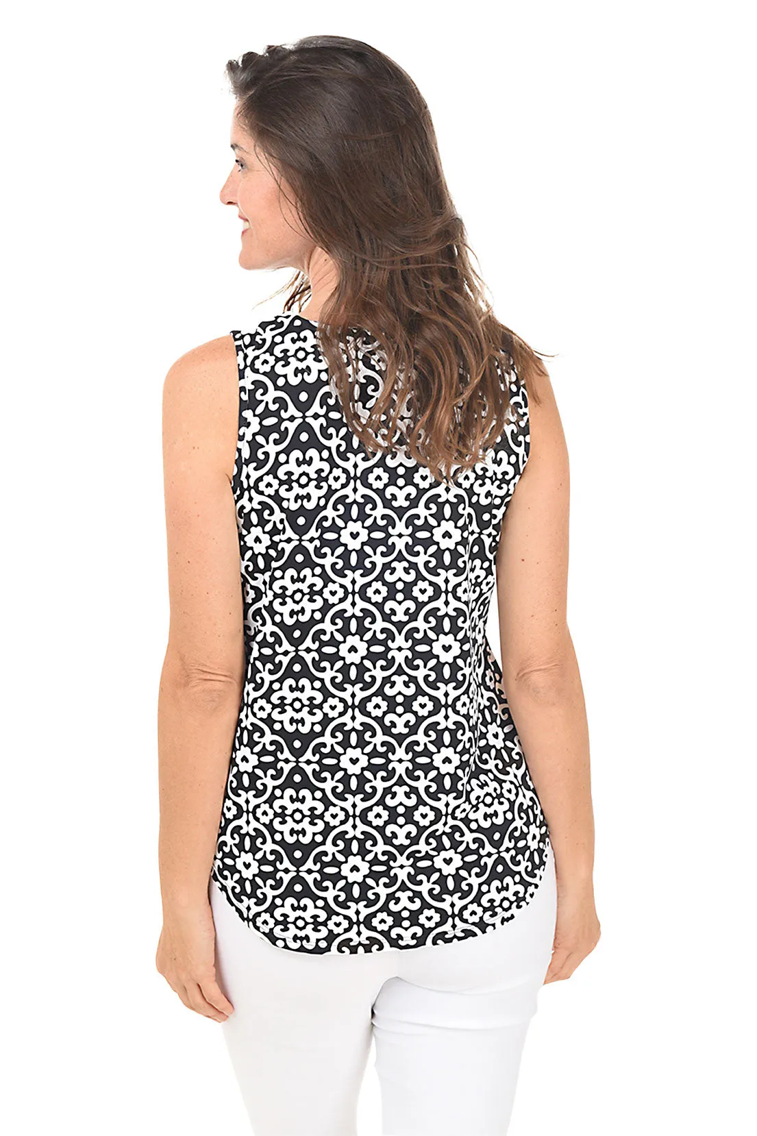 Heart Damask UPF50+ Split Neck Sleeveless Top