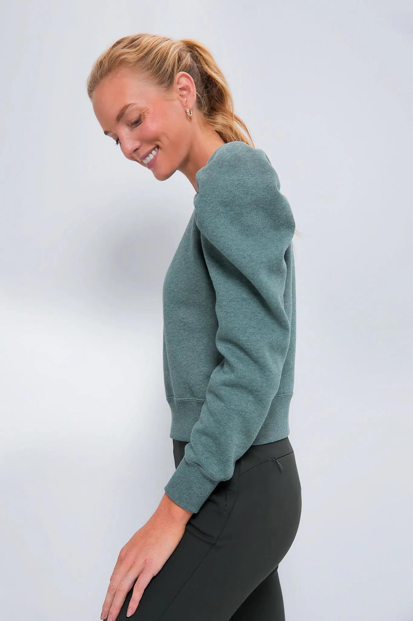 Heathered Green Puff Sleeve Maisie Pullover