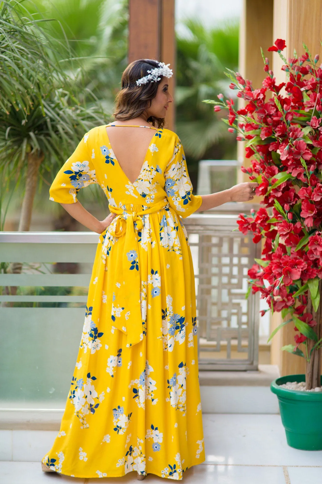 Hello Yellow Floral Maternity & Nursing Crepe Wrap Dress