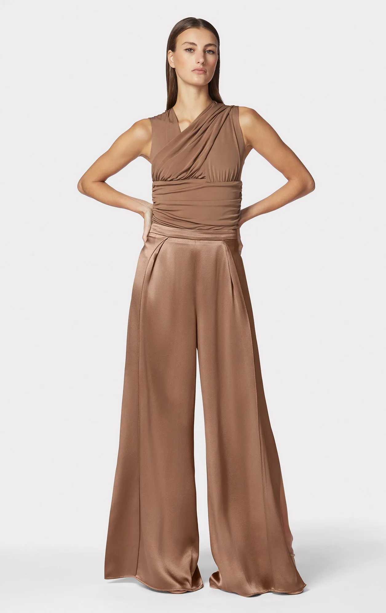 Icon High Waist Silk Wide Leg Pants | Toffee