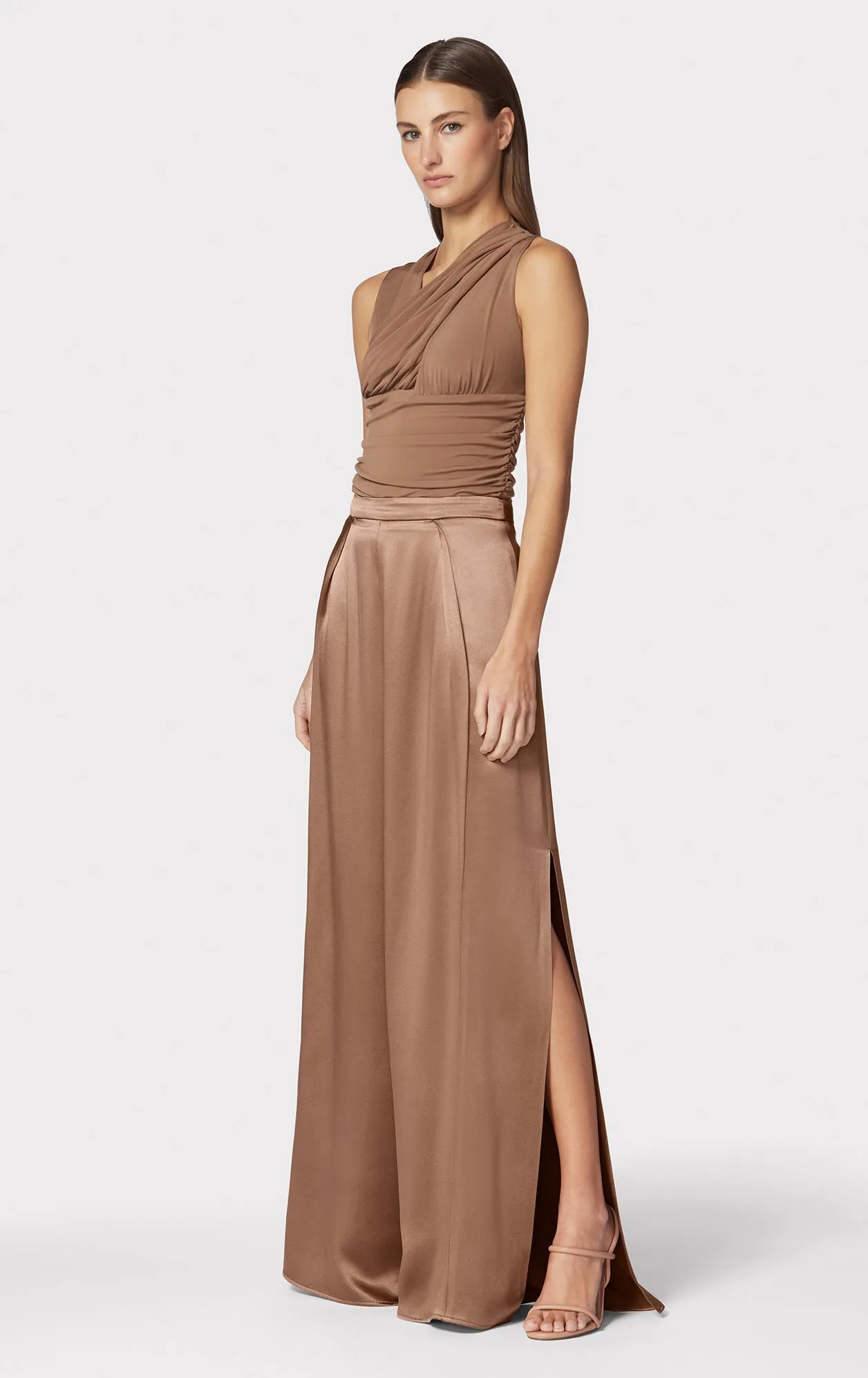 Icon High Waist Silk Wide Leg Pants | Toffee