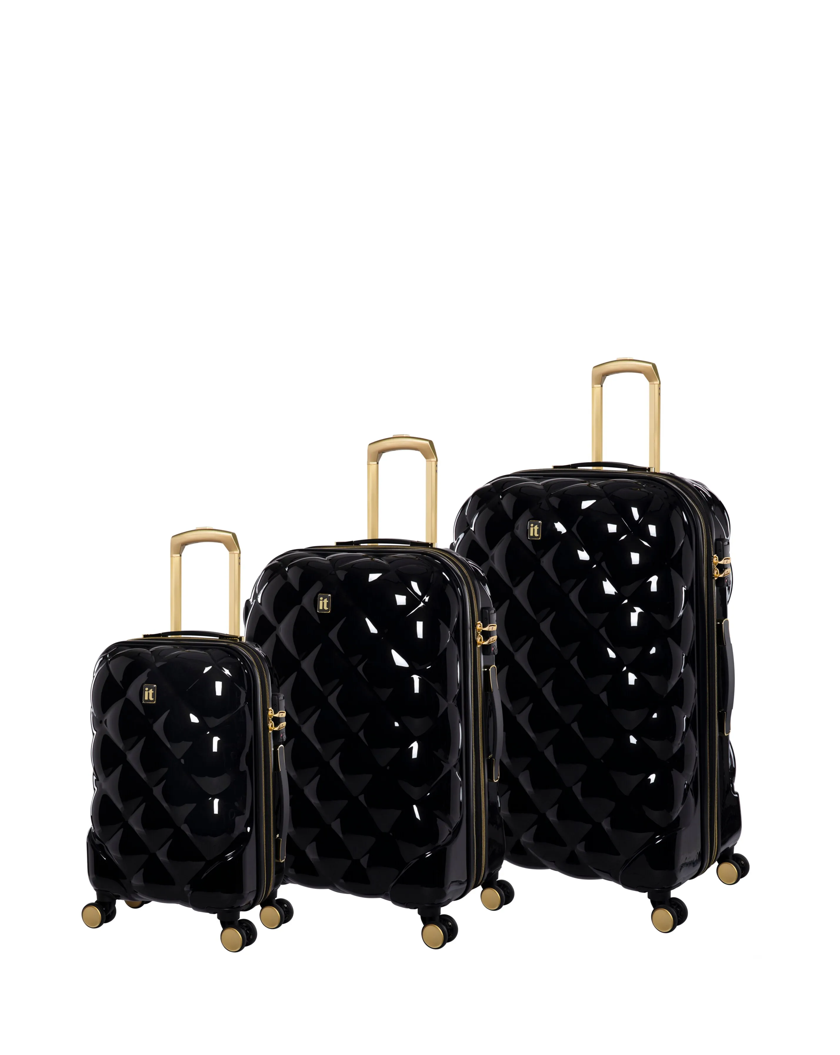 IT Luggage St Tropez Trois Black 3pc Suitcase Set with TSA Lock | Simply Be