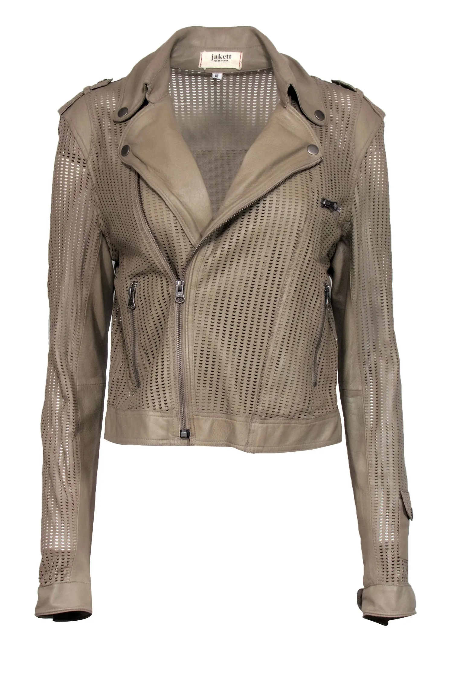 Jackett - Beige Perforated Leather Motto Jacket Sz M