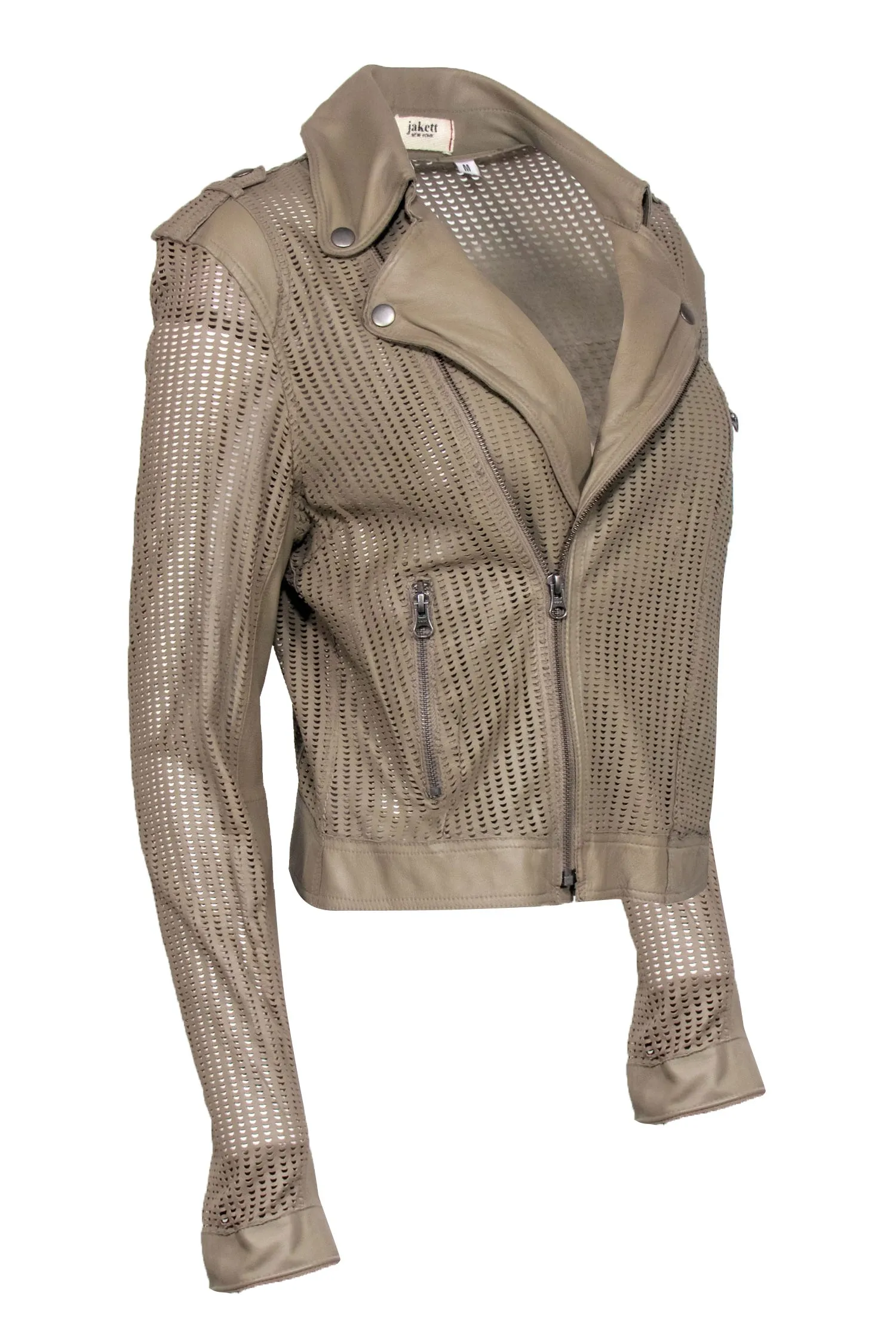 Jackett - Beige Perforated Leather Motto Jacket Sz M