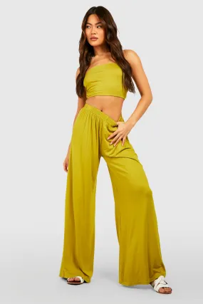 Jersey Knit Bandeau & Wide Leg Pants