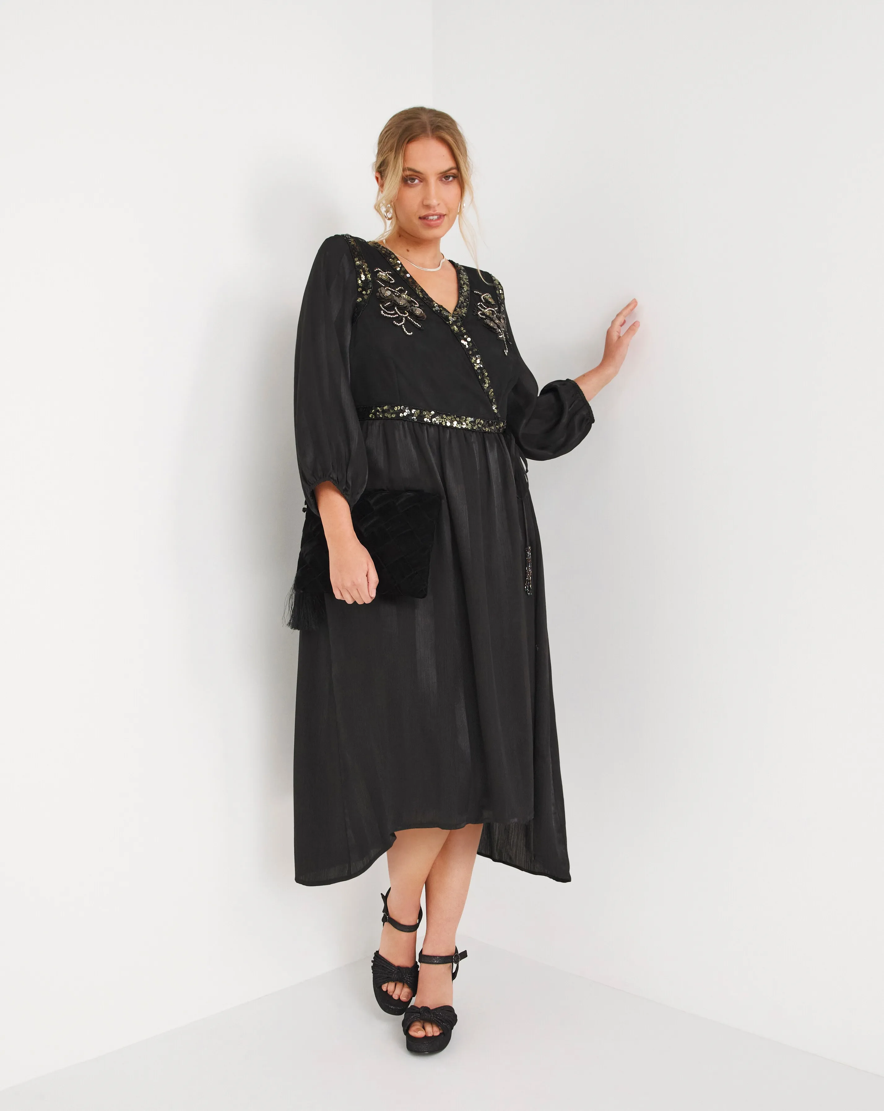 Joe Browns Embroidered Sequin Wrap Dress | Simply Be