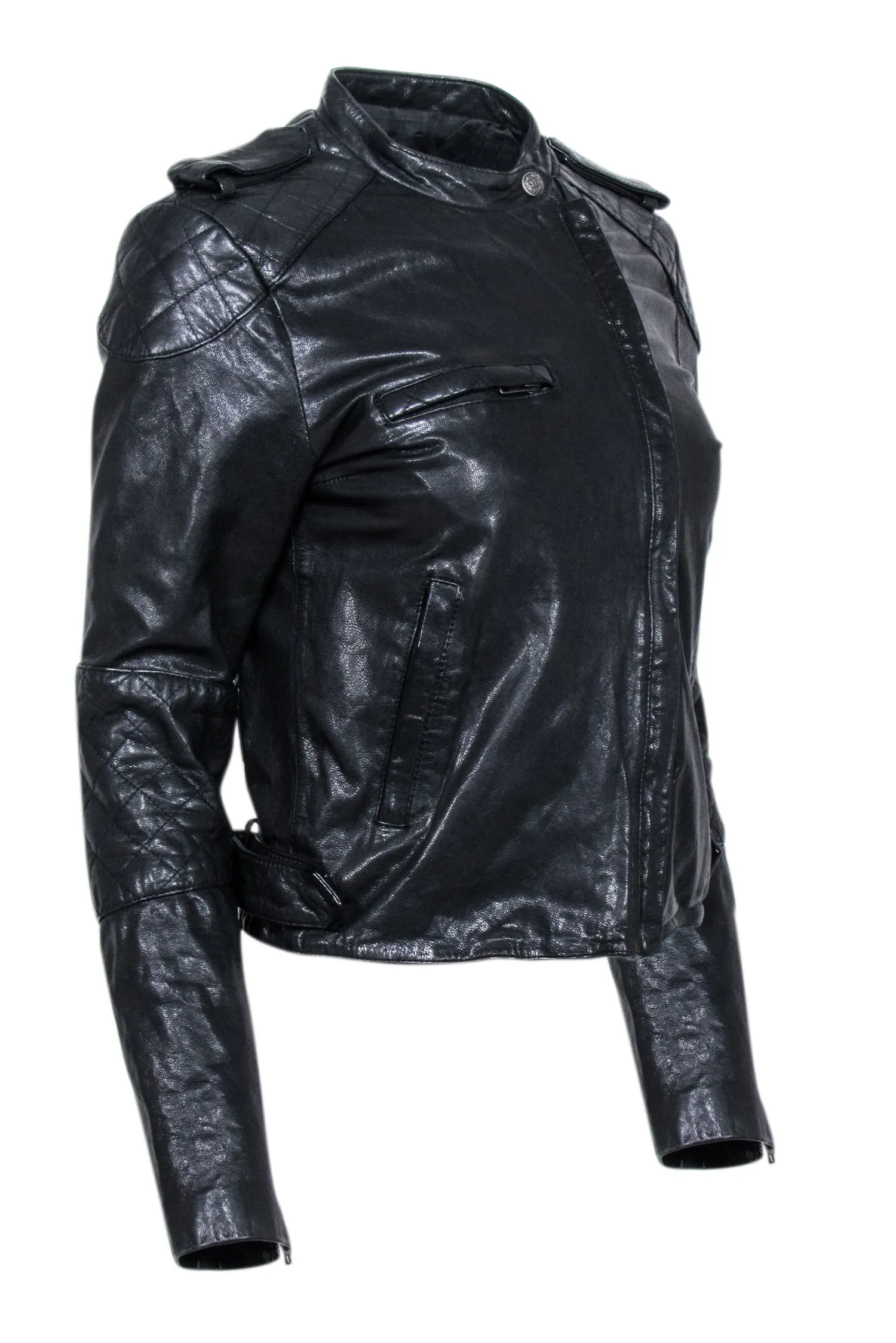 Joe's - Black Leather Quilted Detail Jacket Sz S