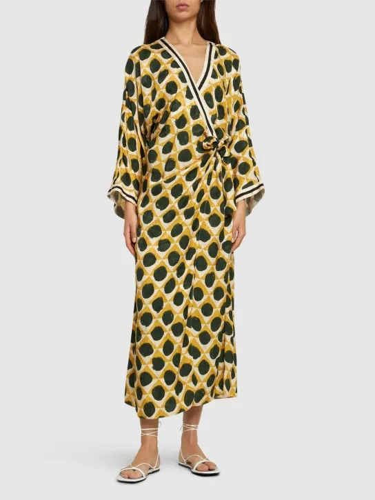 Johanna Ortiz   Jacquard long sleeve long wrap dress 