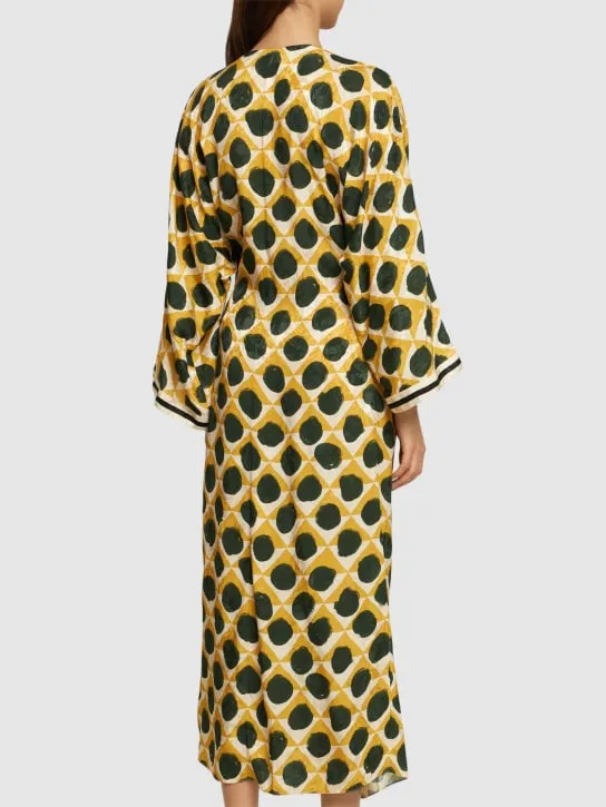 Johanna Ortiz   Jacquard long sleeve long wrap dress 