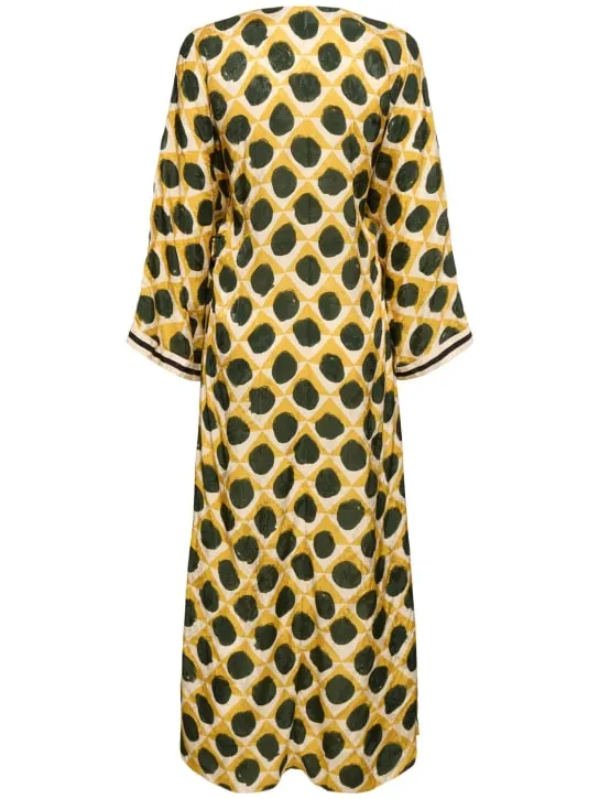 Johanna Ortiz   Jacquard long sleeve long wrap dress 