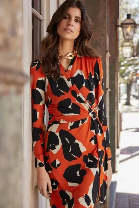 Joseph Ribkoff Animal Print Long Sleeve Wrap Dress