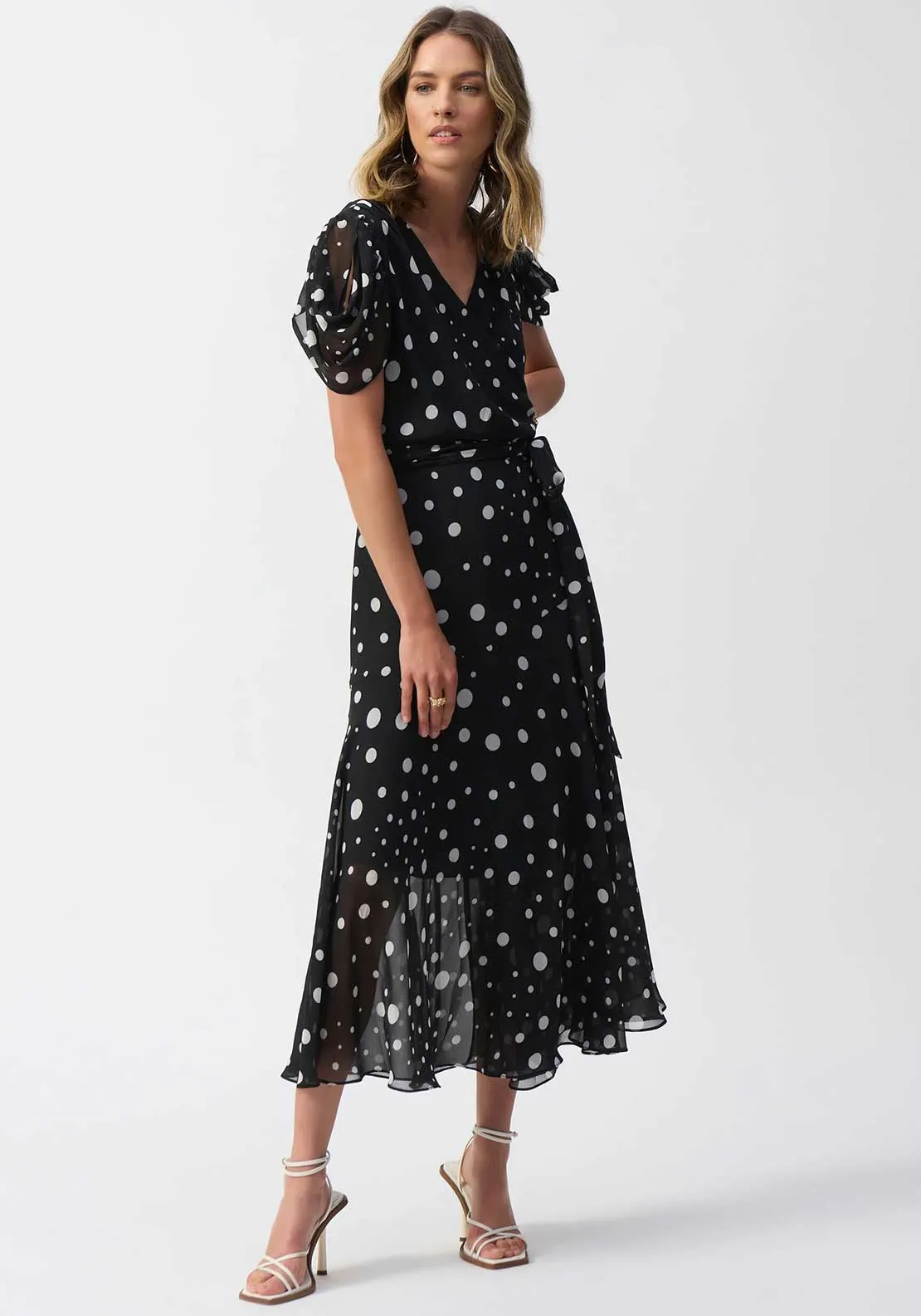 Joseph Ribkoff Polka Dot Chiffon Wrap Dress, Black