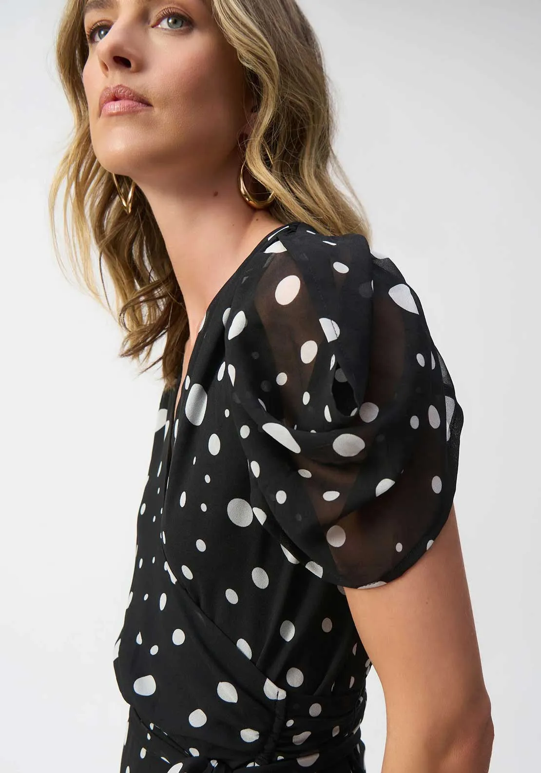 Joseph Ribkoff Polka Dot Chiffon Wrap Dress, Black