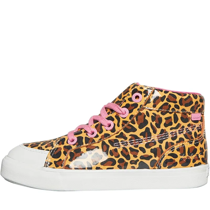 Kickers Girls Tovni Hi Leopard Hi Top Trainers Brown