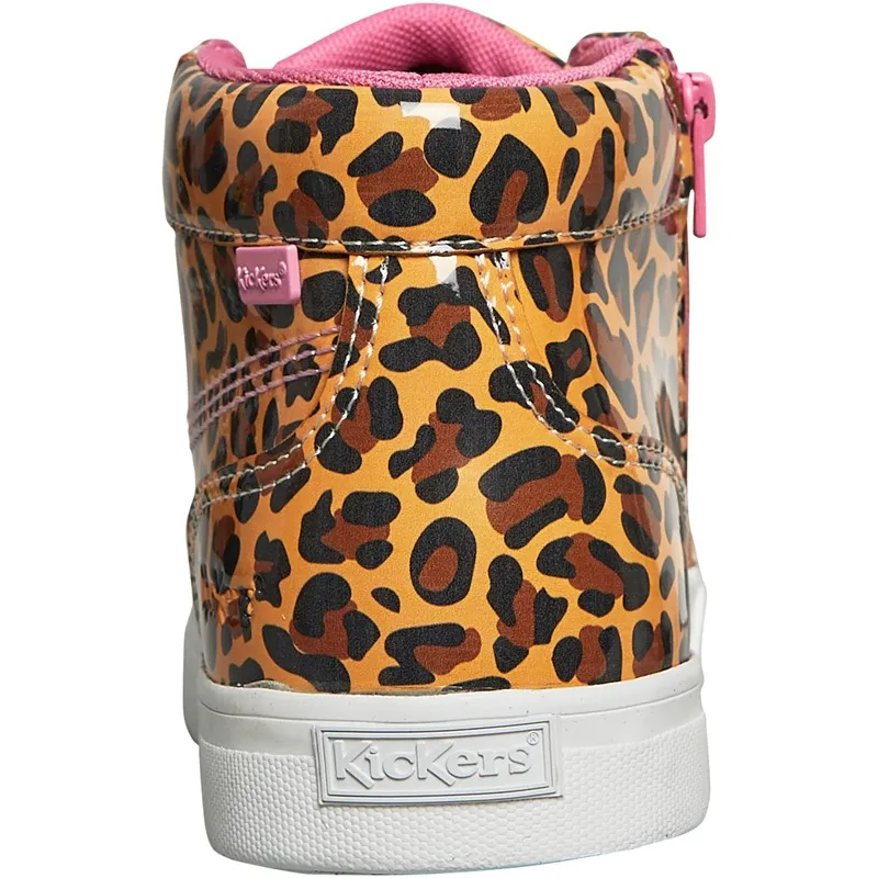 Kickers Girls Tovni Hi Leopard Hi Top Trainers Brown