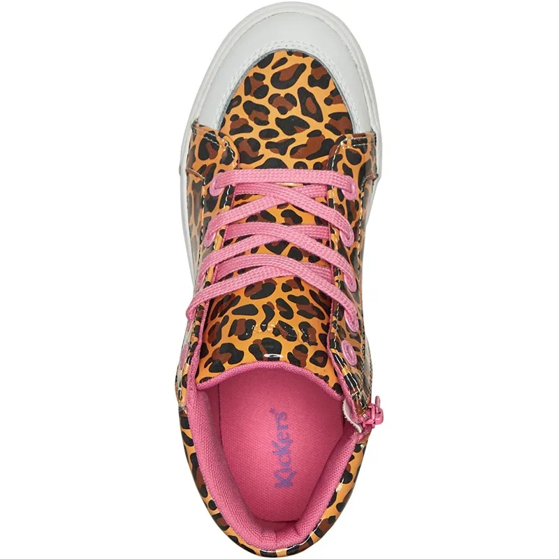 Kickers Girls Tovni Hi Leopard Hi Top Trainers Brown