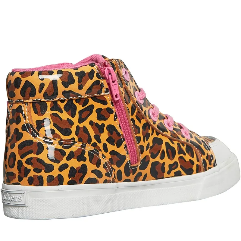 Kickers Girls Tovni Hi Leopard Hi Top Trainers Brown