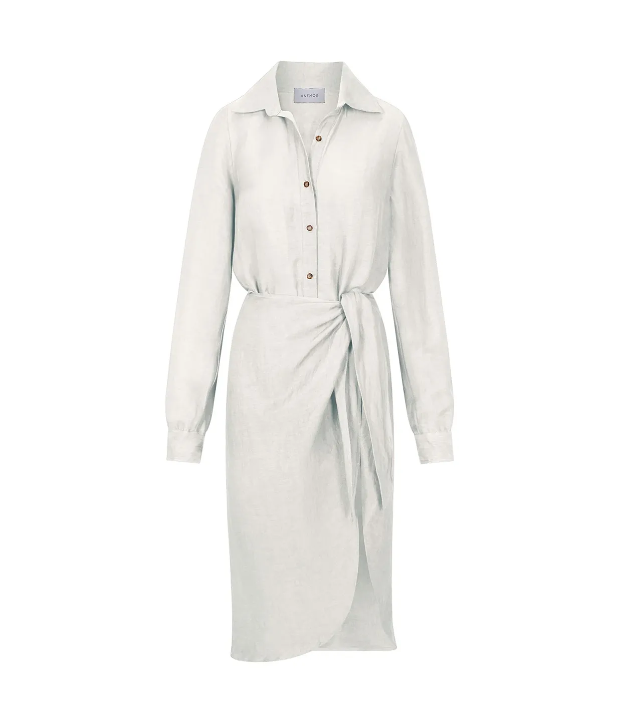 LA Asymetric Wrap Linen Cupro Midi Dress in White