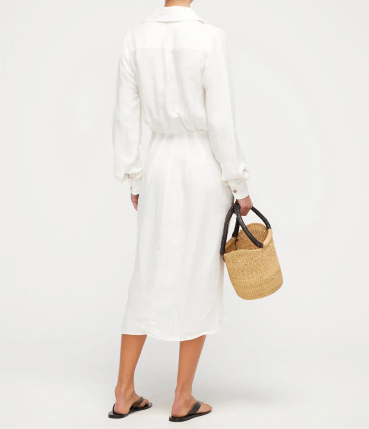 LA Asymetric Wrap Linen Cupro Midi Dress in White