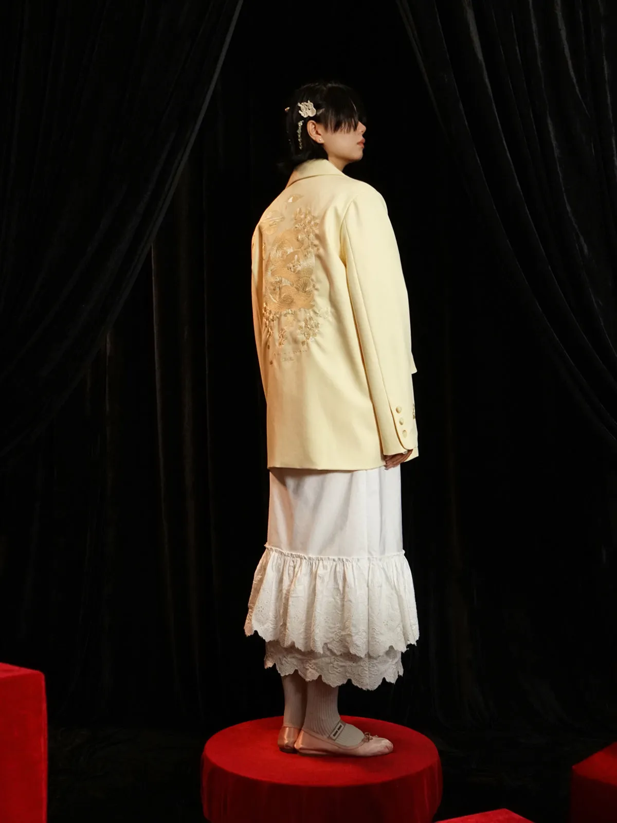 Lace Embroidery Oversize Tailored-Jacket