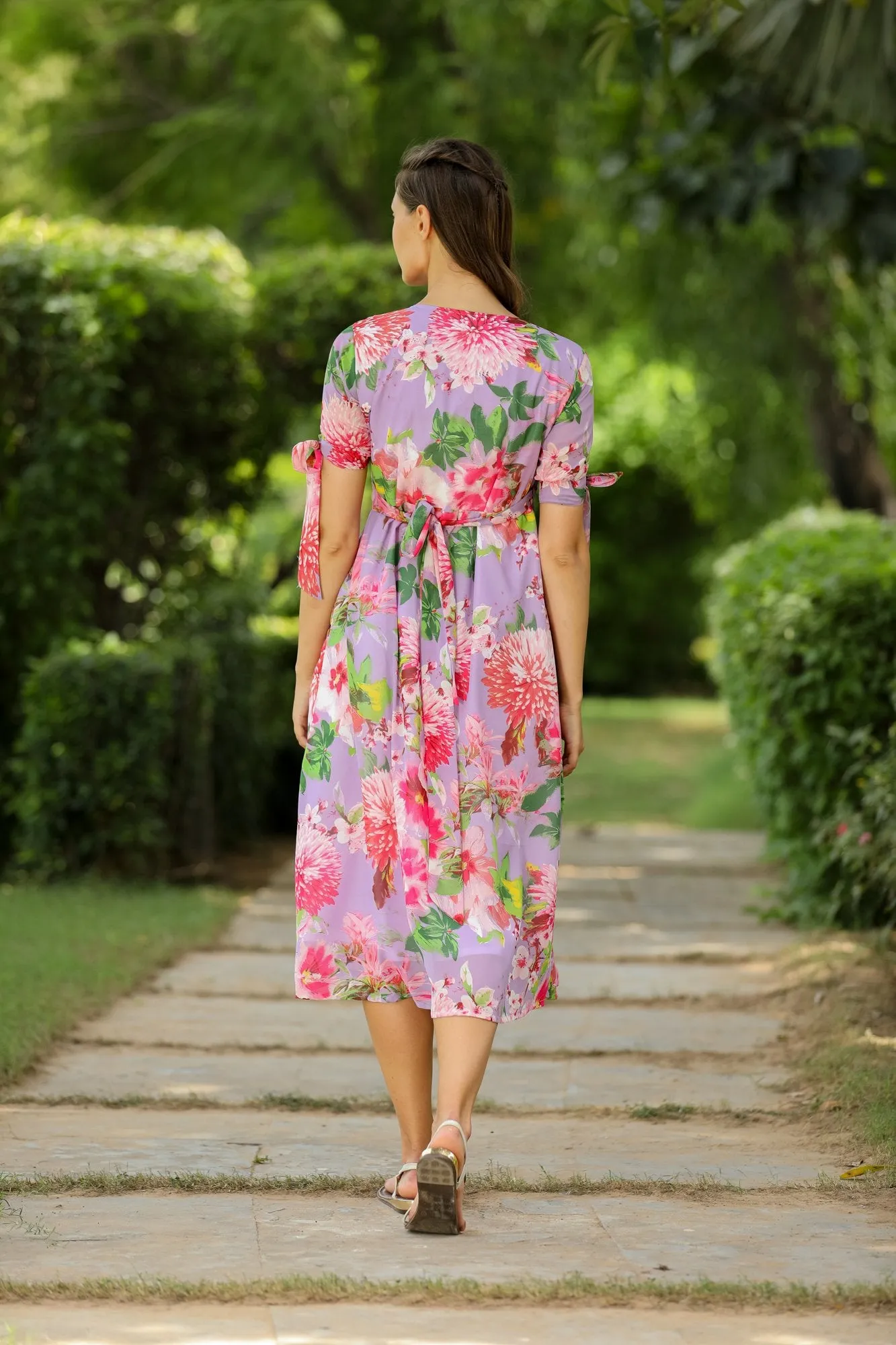 Lavender Bloom Maternity & Nursing Midi Wrap Dress