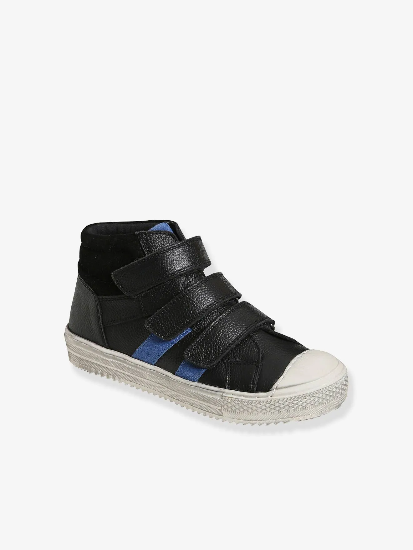 Leather High-Top Trainers for Boys - black dark solid