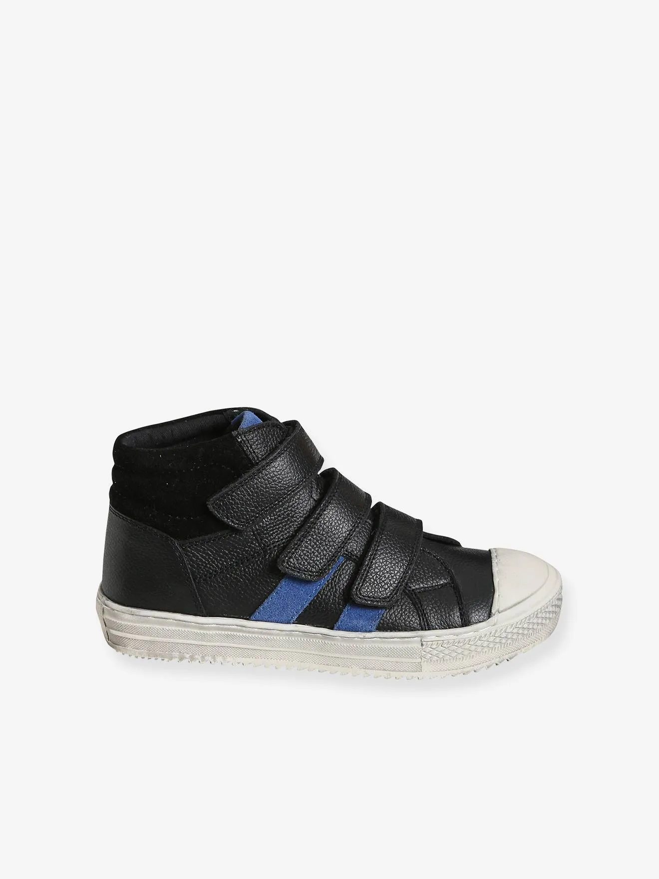 Leather High-Top Trainers for Boys - black dark solid