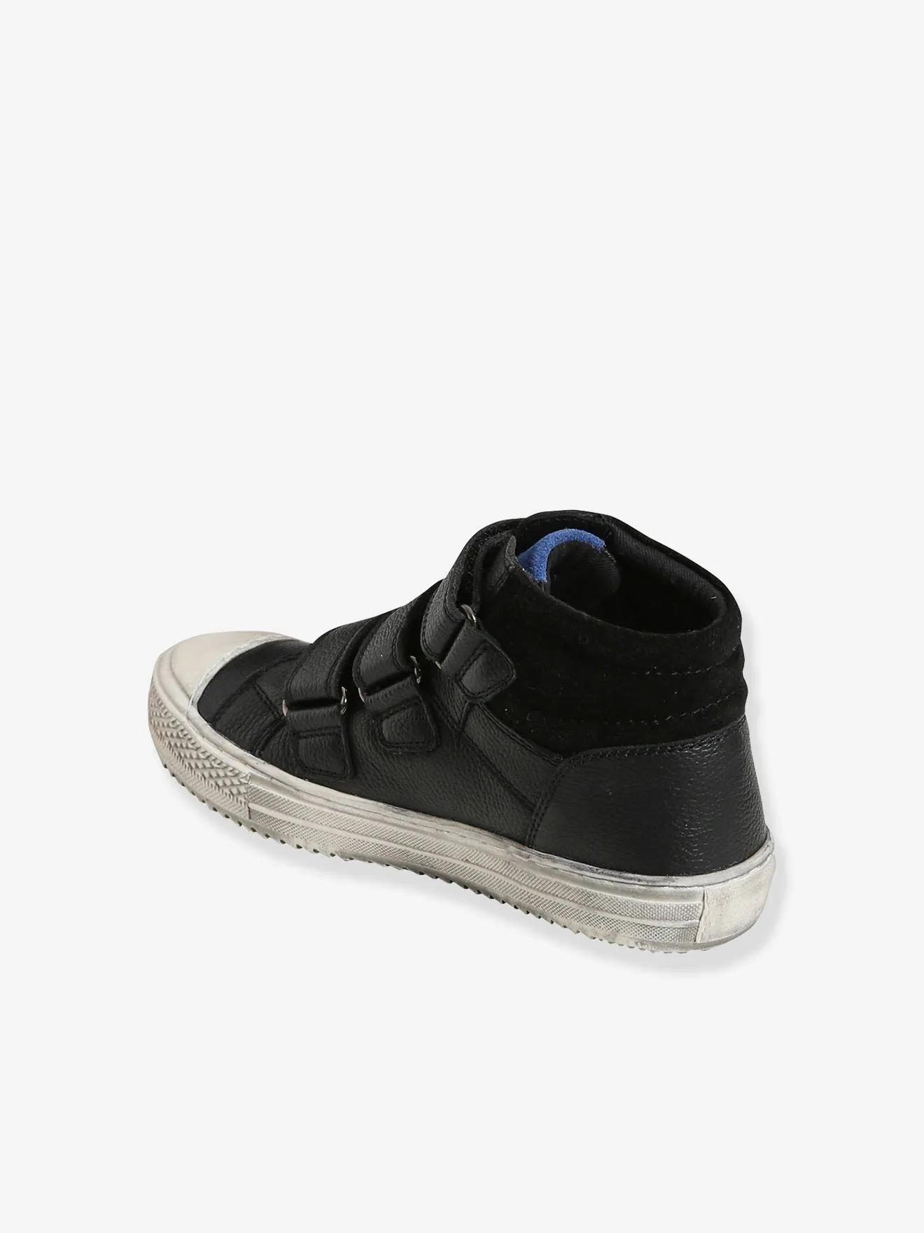 Leather High-Top Trainers for Boys - black dark solid