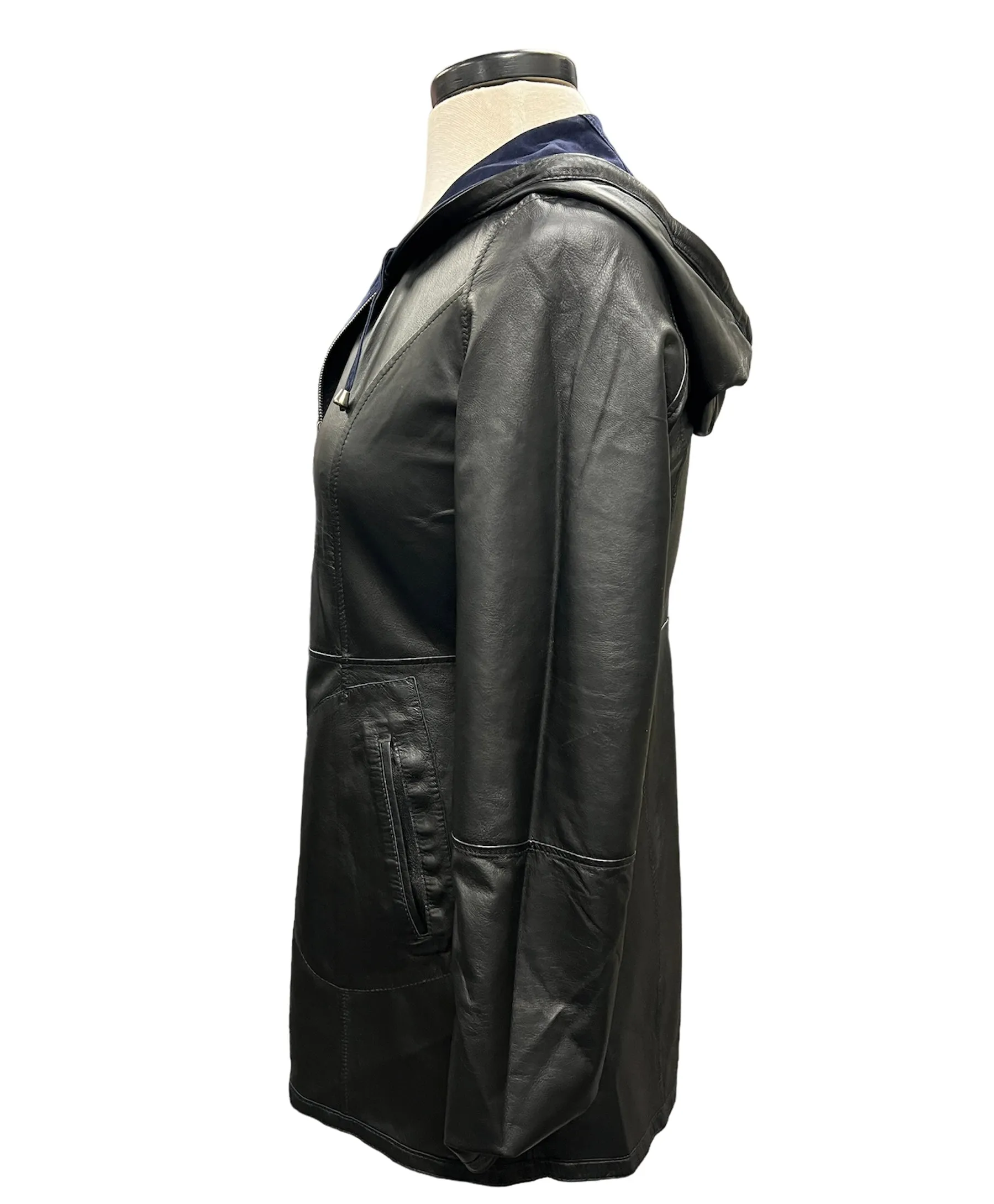 Leather Reversible Waterproof Hooded Jacket