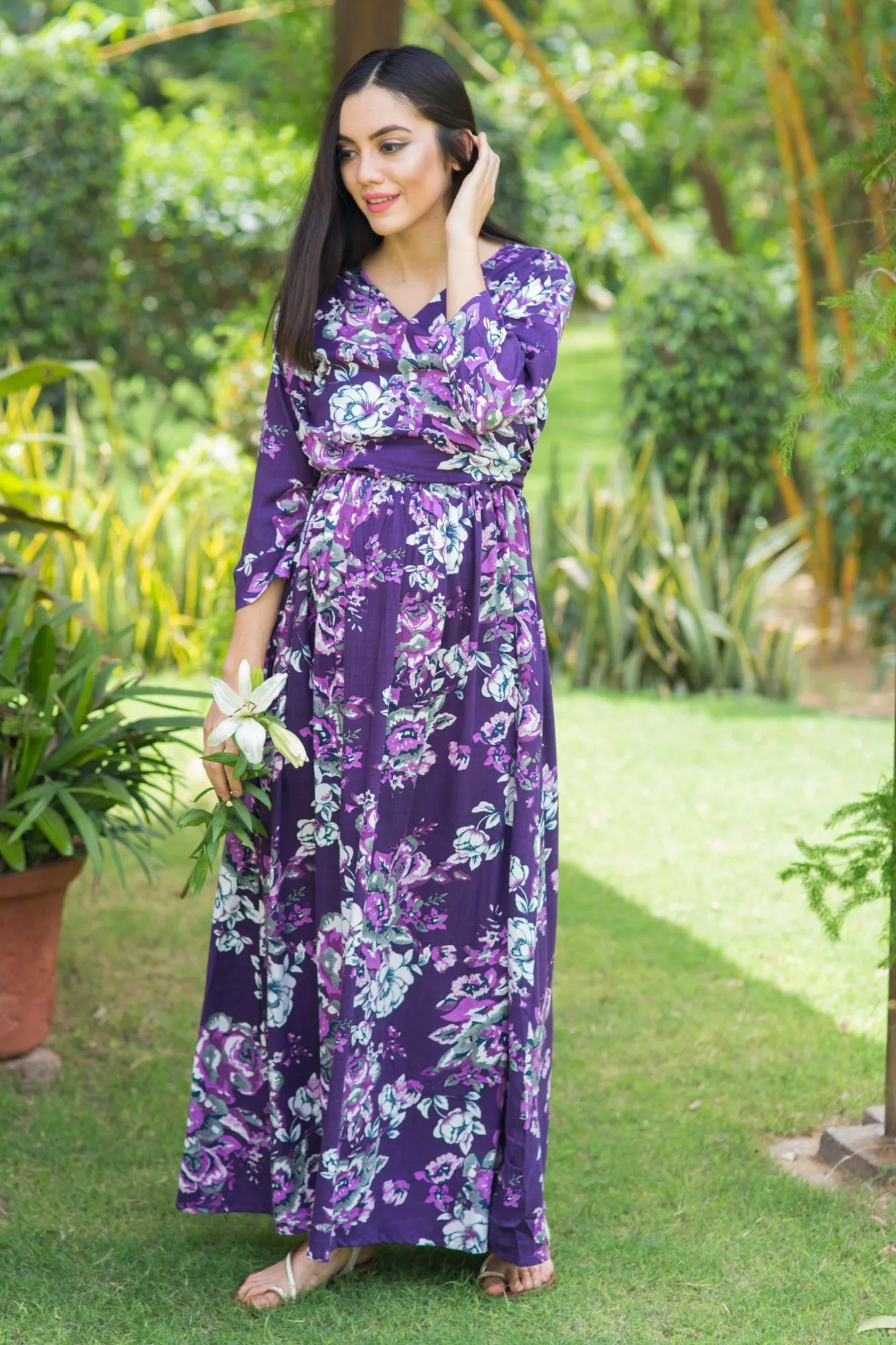 Lilac Floral Cotton Nursing Wrap Dress