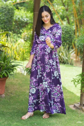 Lilac Floral Cotton Nursing Wrap Dress