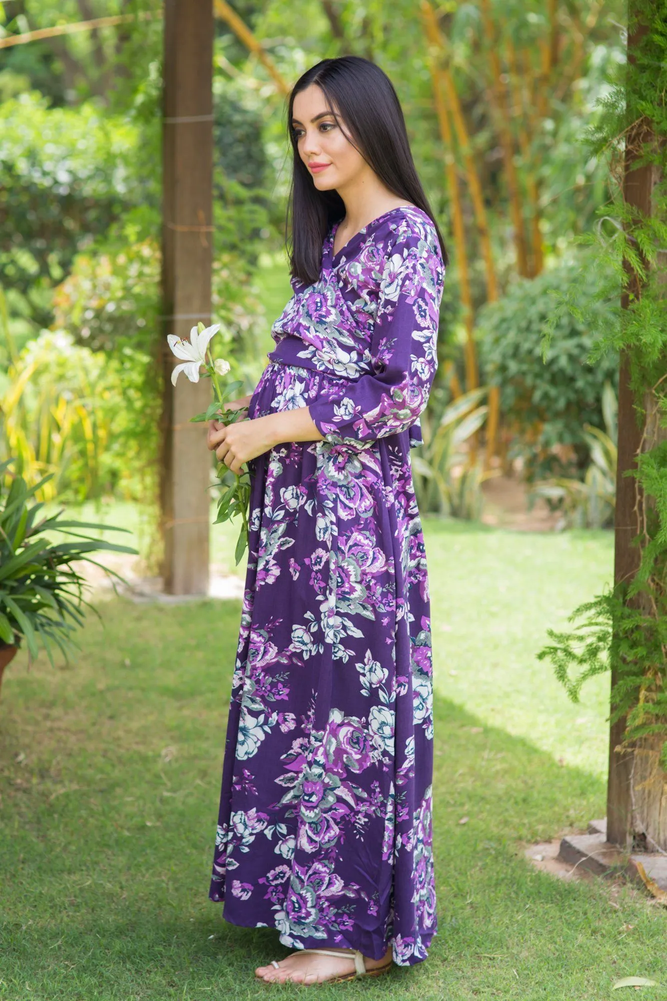 Lilac Floral Cotton Nursing Wrap Dress