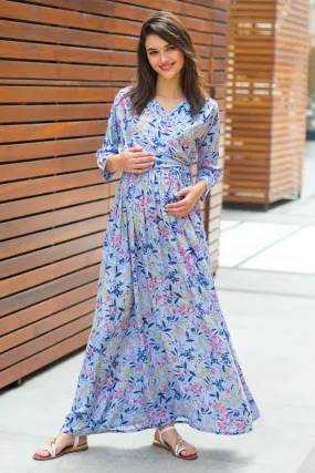 Lilac Floral Maternity & Nursing Wrap Dress