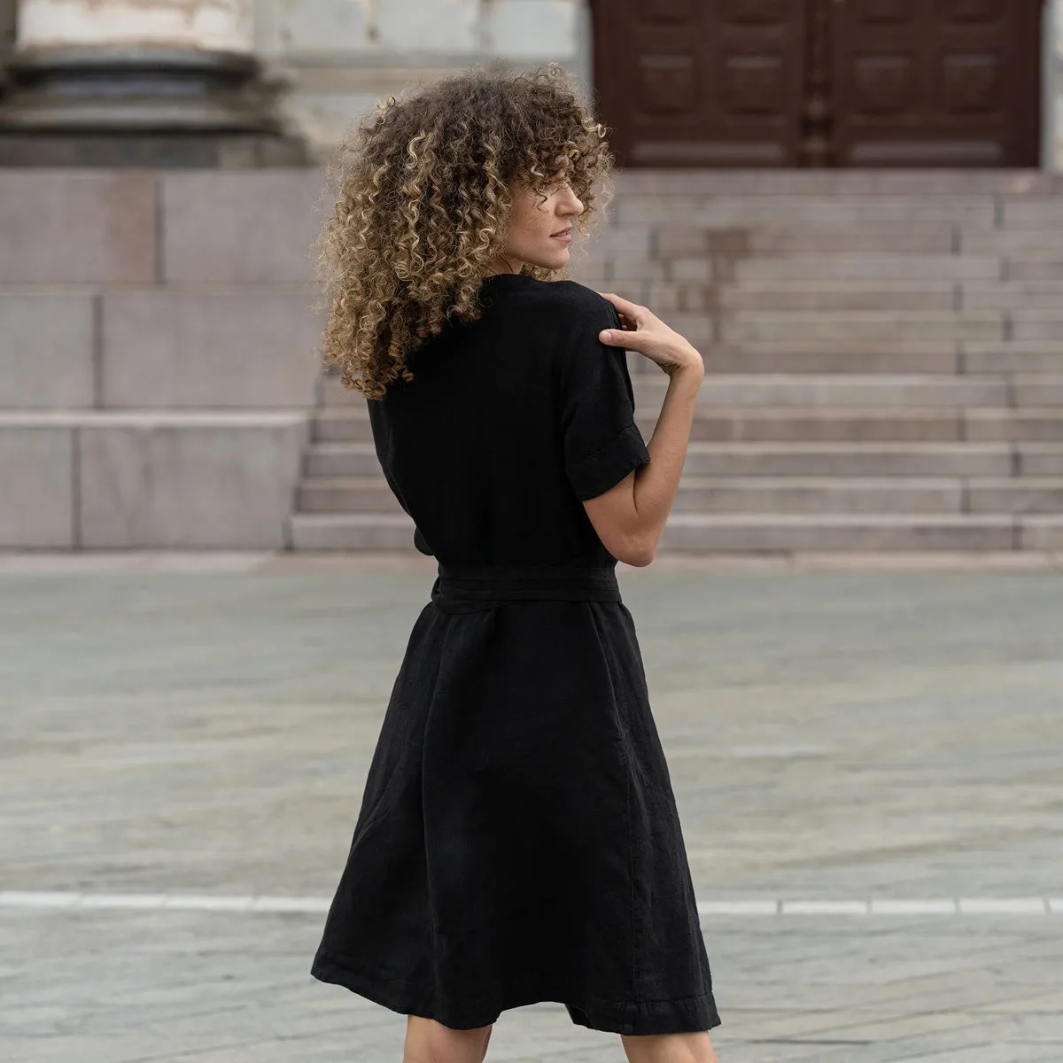 Linen Wrap Dress Eliana Pure Black