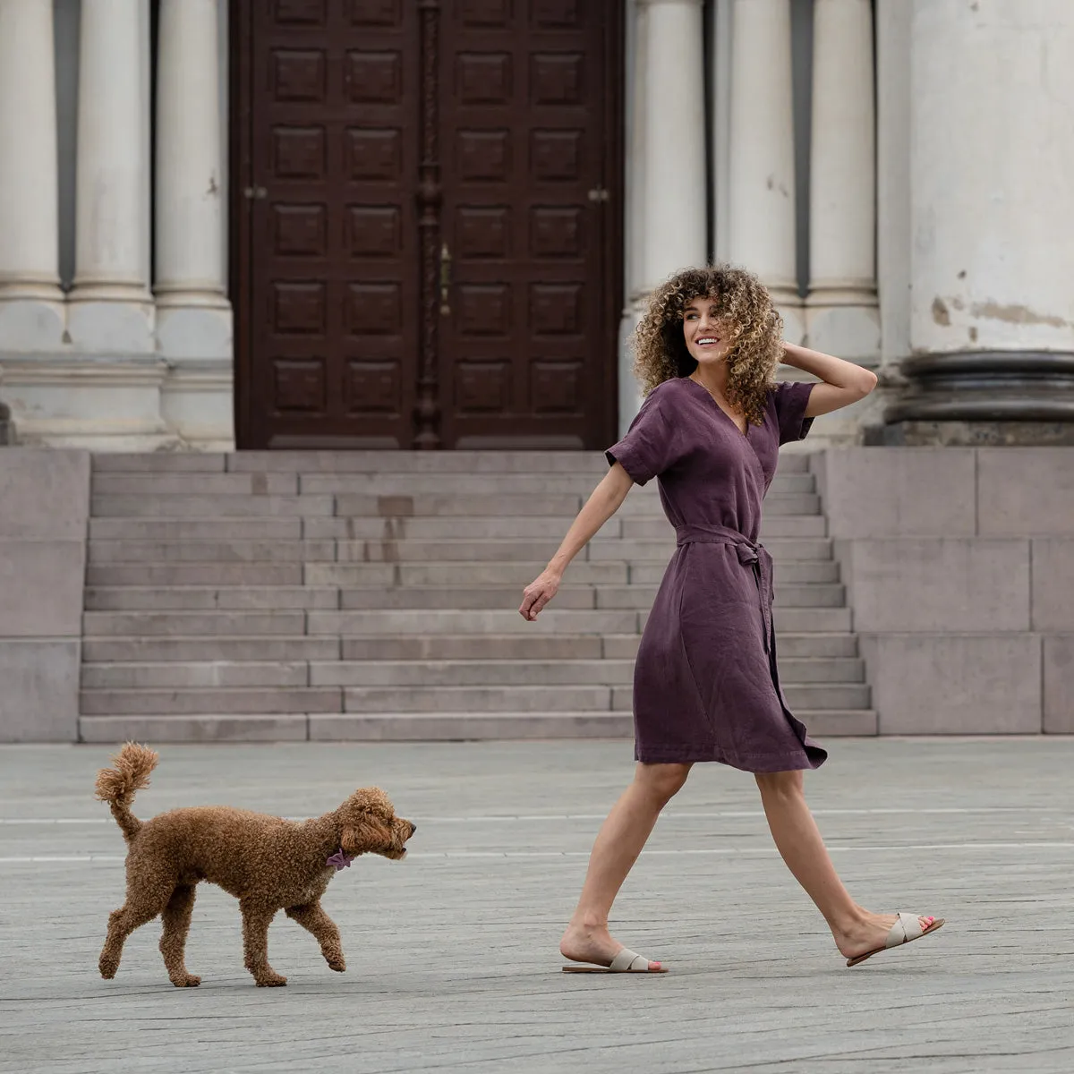 Linen Wrap Dress Eliana Shadow Purple