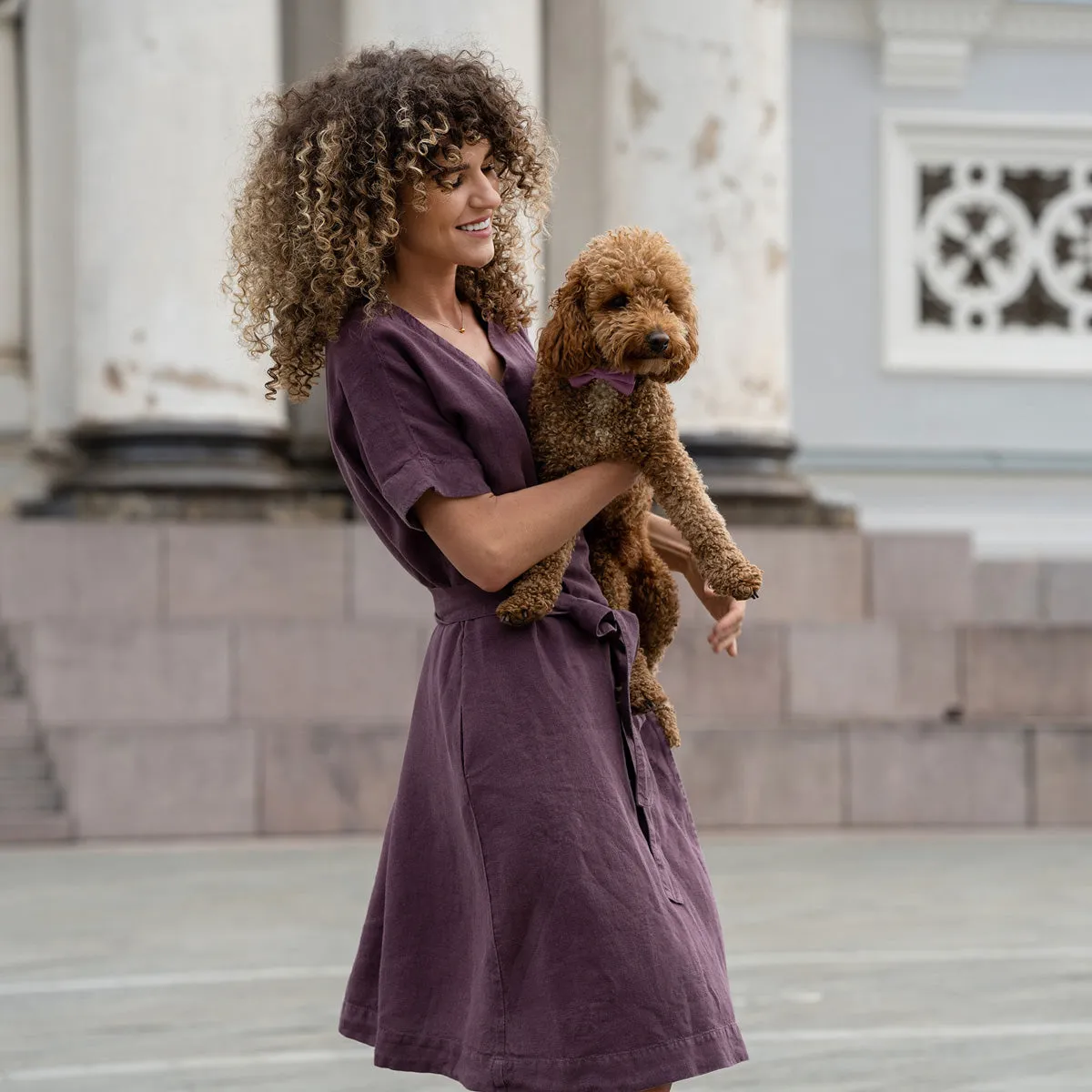 Linen Wrap Dress Eliana Shadow Purple