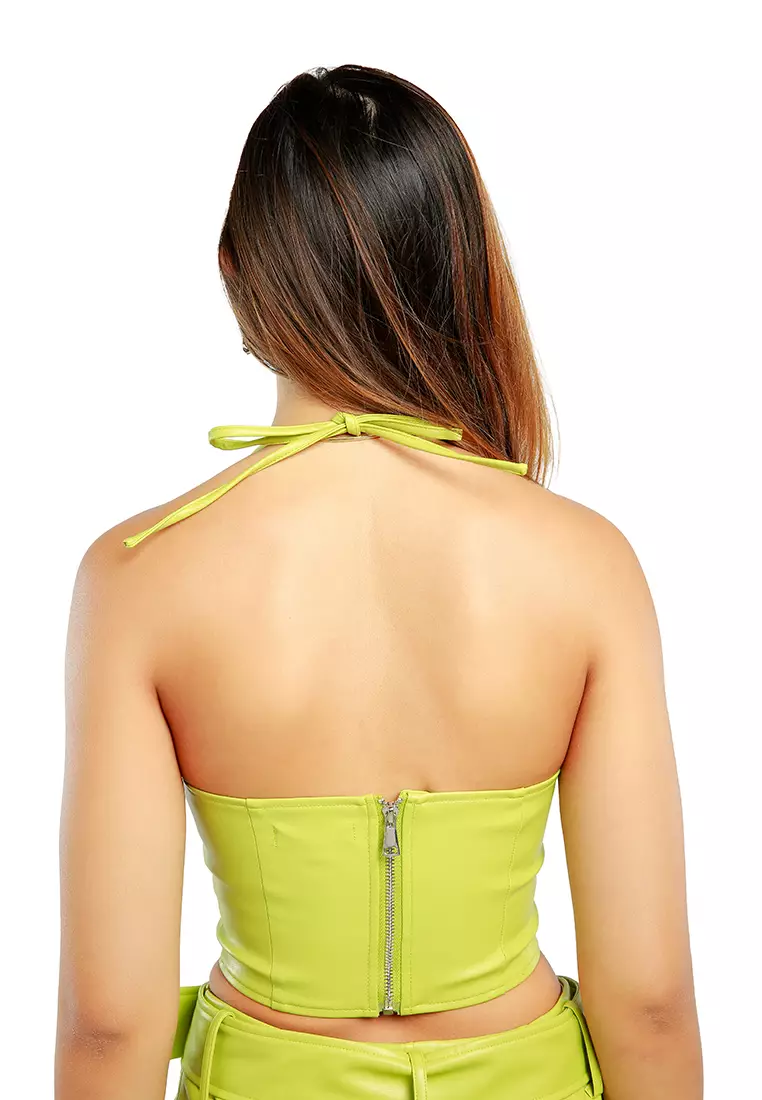 London Rag Sleeveless Knot Lime Crop Top