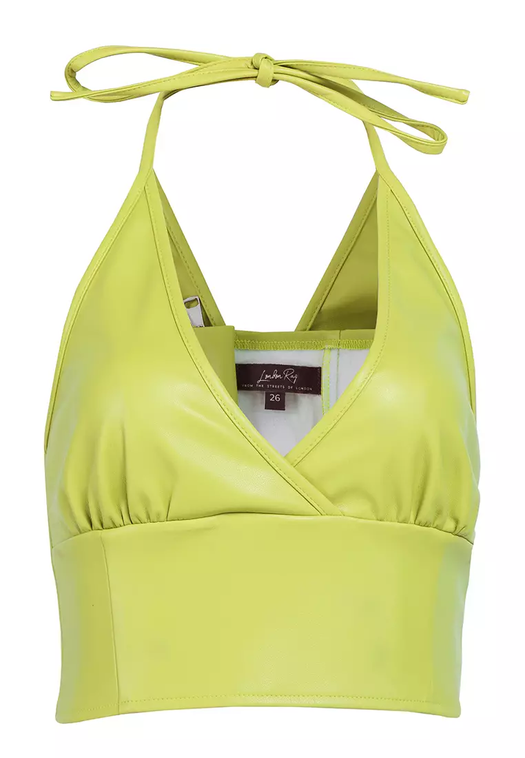 London Rag Sleeveless Knot Lime Crop Top