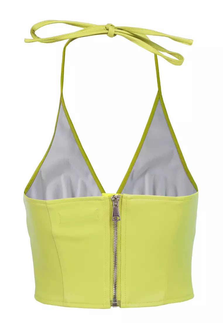 London Rag Sleeveless Knot Lime Crop Top