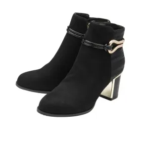 Lotus Autumn Black Suede Heeled Ankle Boot