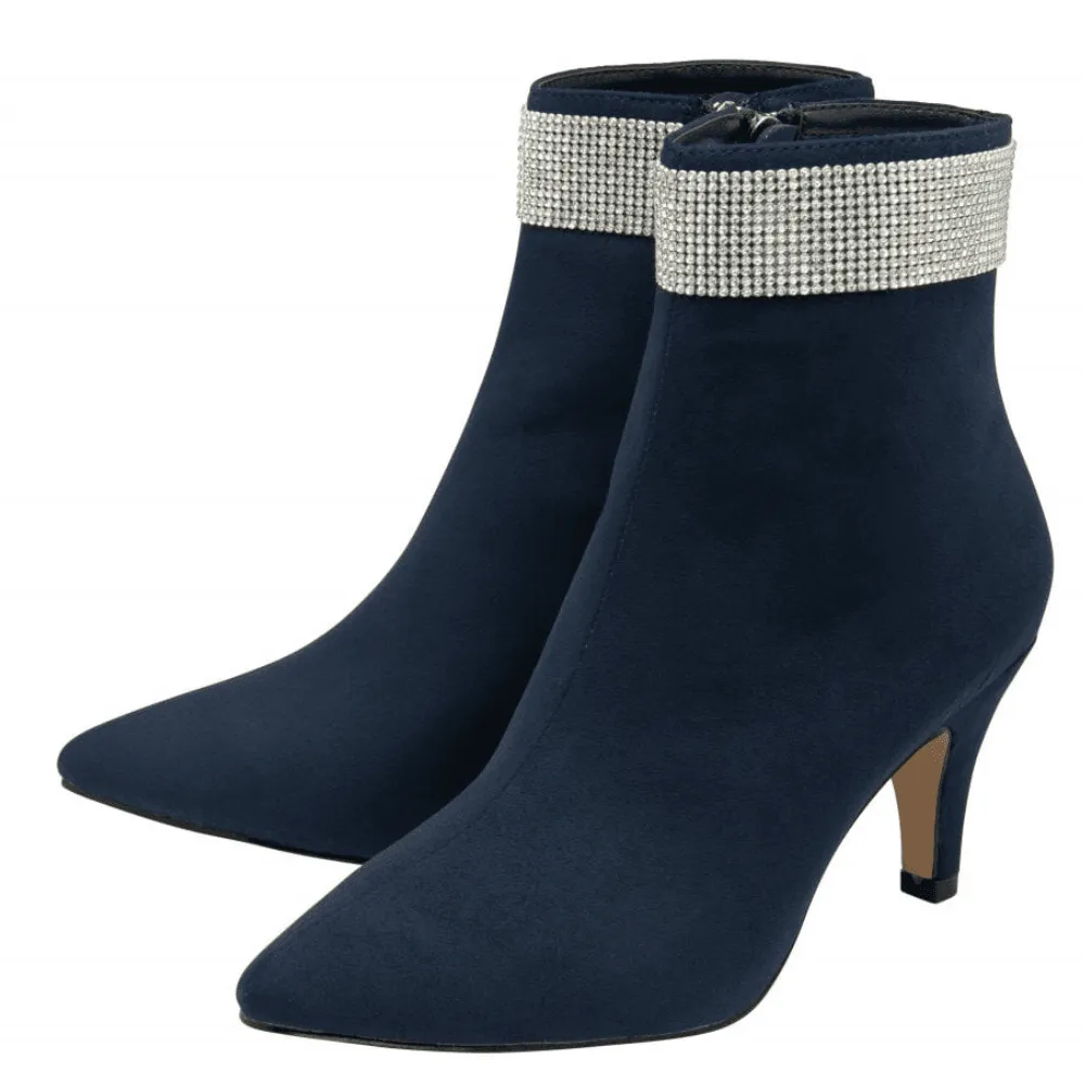 Lotus KRYSTAL Ankle Boot in Navy with Diamante Top