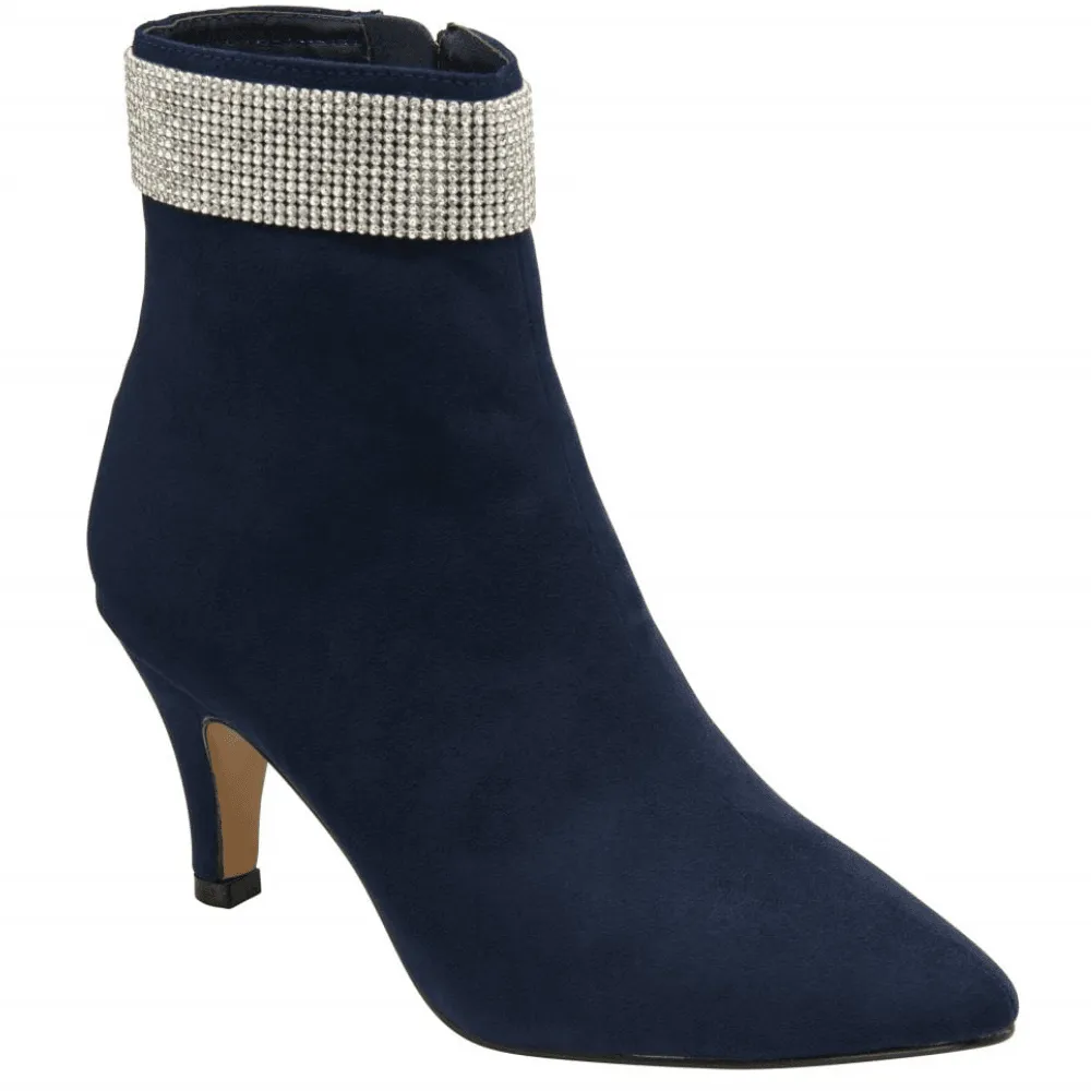 Lotus KRYSTAL Ankle Boot in Navy with Diamante Top