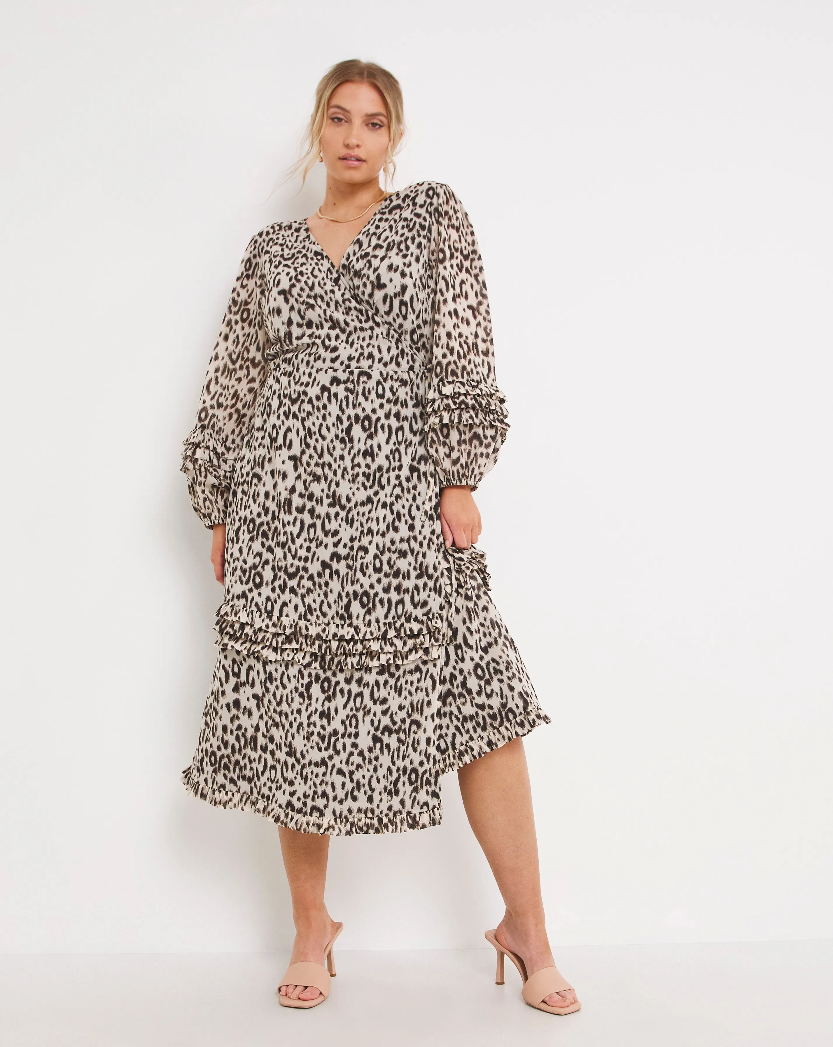 Lovedrobe Frill Detail Leopard Wrap Dress | Simply Be