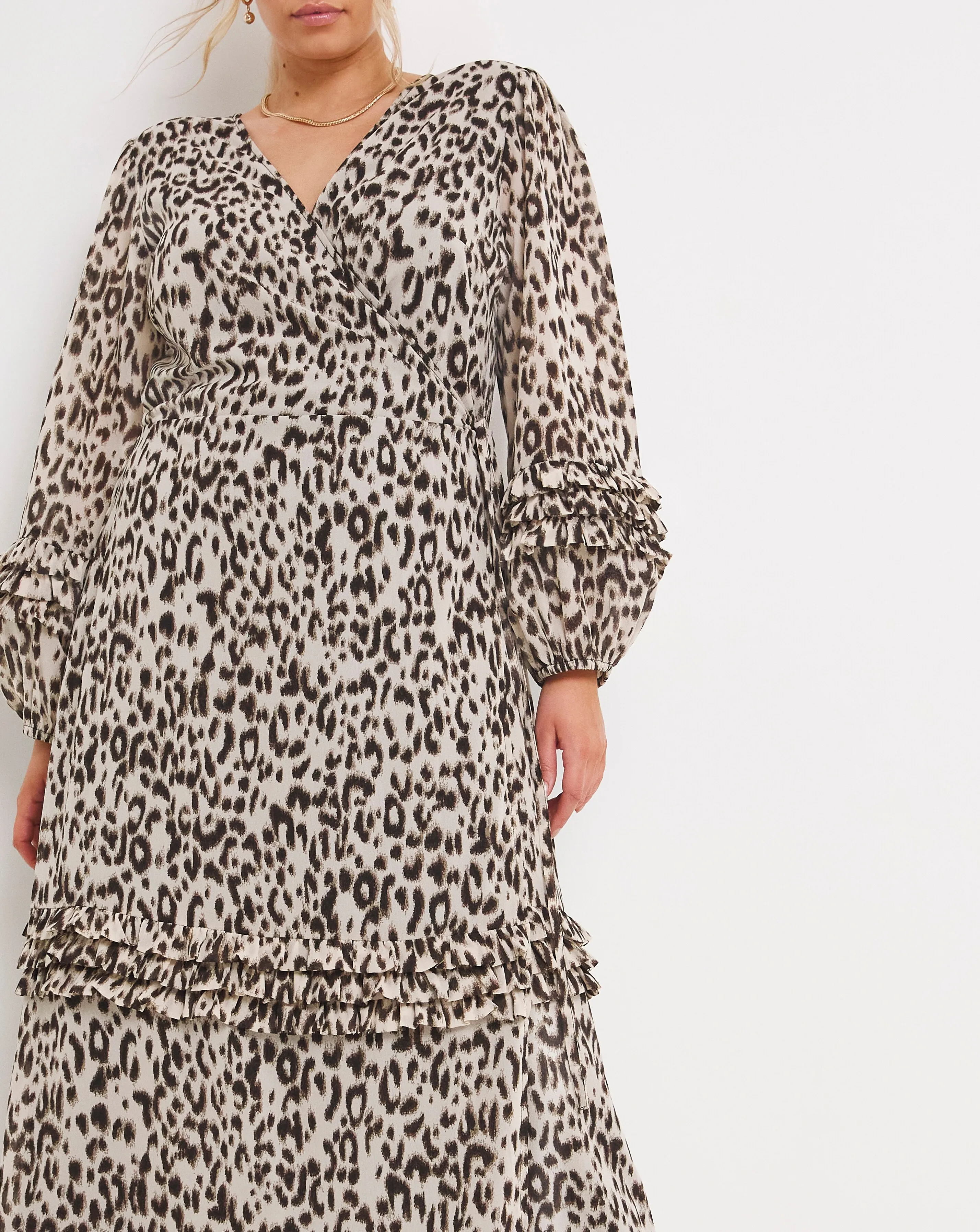 Lovedrobe Frill Detail Leopard Wrap Dress | Simply Be