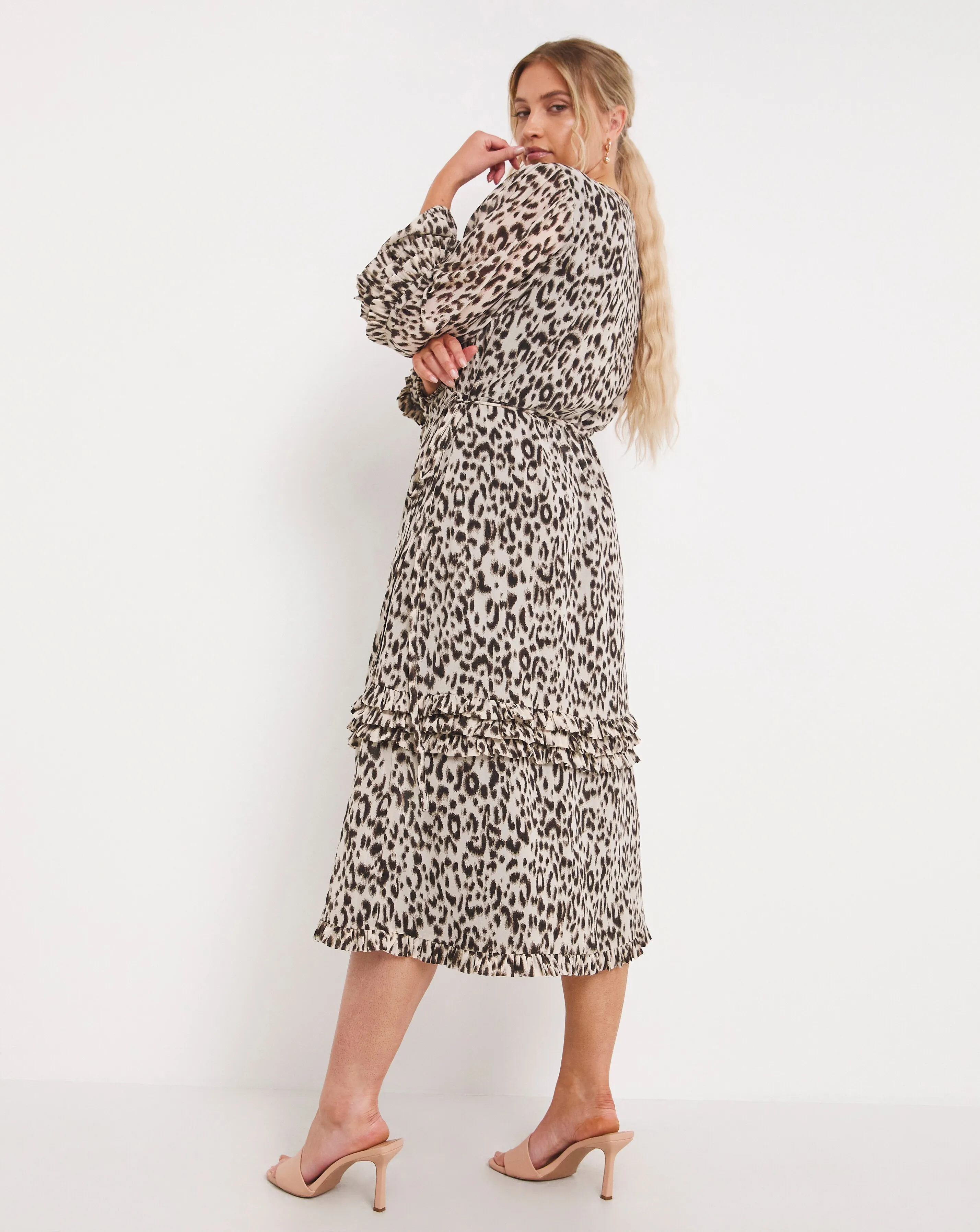 Lovedrobe Frill Detail Leopard Wrap Dress | Simply Be